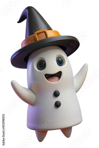 Cute cartoon 3d funny ghost. Halloween holiday concept.