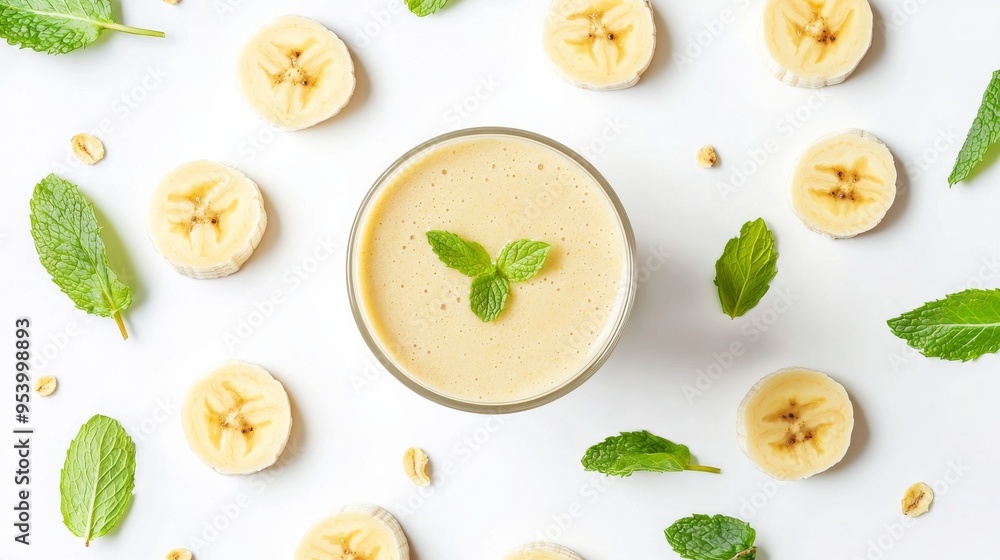 Banana and Mint Smoothie on White Background. Banana and Mint Smoothie on White Background.