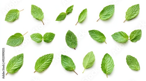 Fresh Mint Leaves Isolated on White Background.