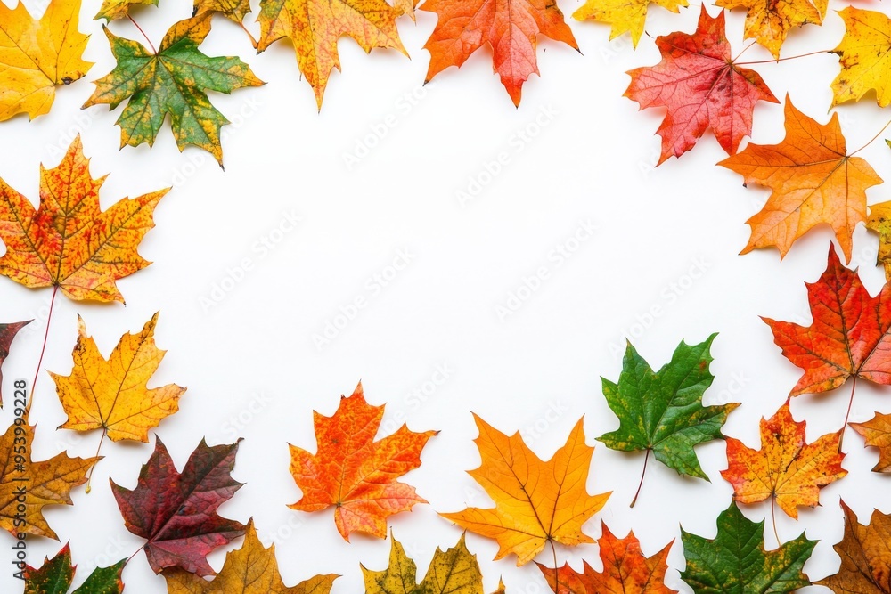 Autumn Maple Leaves Flat Lay White Background created with Generative AI Autumn Maple Leaves Flat Lay White Background created with Generative AI