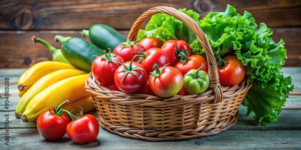Basket brimming with fresh garden vegetables. Basket brimming with fresh garden vegetables.