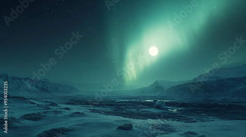 Stunning view of the northern lights over an icy landscape 