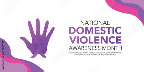 National domestic violence awareness month is observed every year in october. Domestic violence awareness month, background with purple ribbon. Vector illustration.