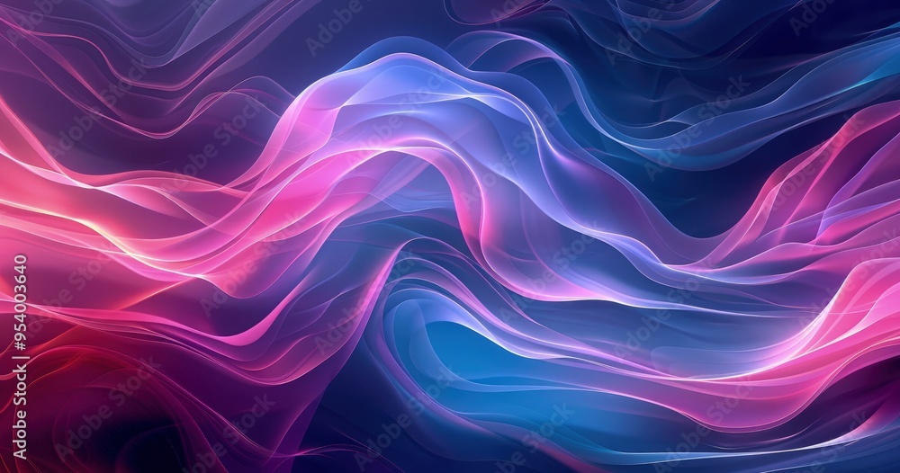 Fototapeta premium A vibrant abstract composition featuring flowing waves of pink and blue hues, creating a sense of motion and depth.