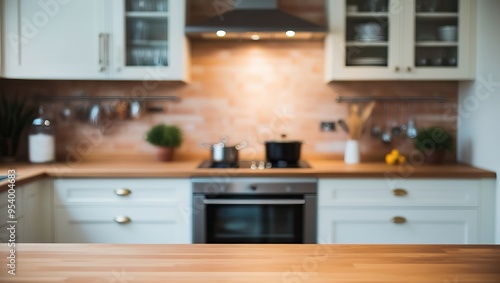 Schöne Moderne Küche Im Verschwommenen Hintergrund