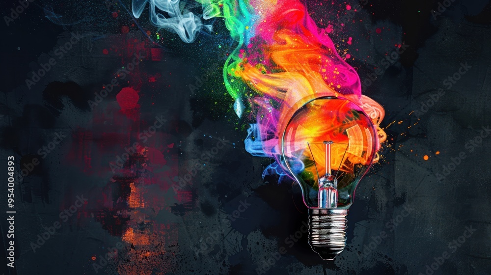 Colorful Lightbulb with Smoke and Splashes Colorful Lightbulb with Smoke and Splashes