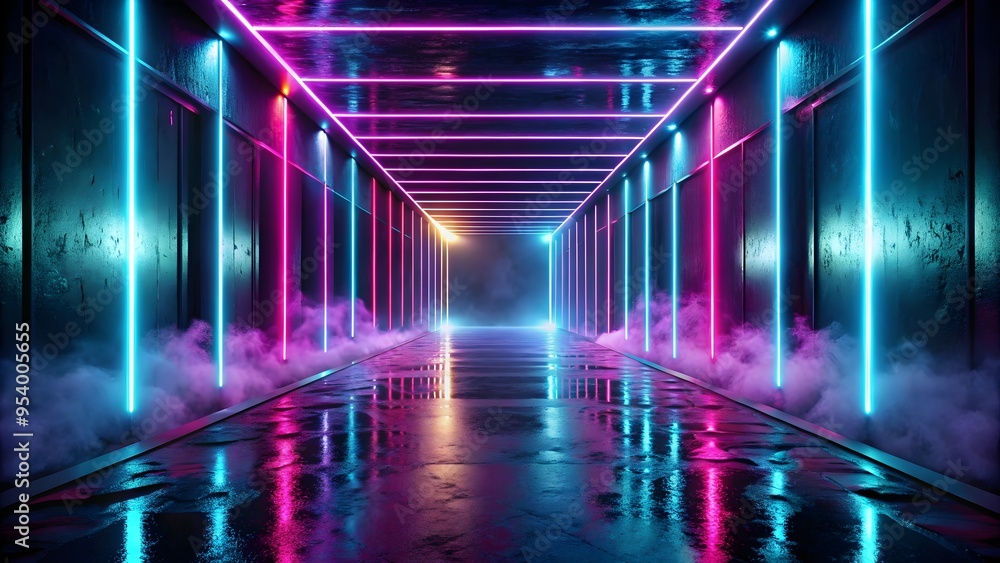 neon glow and abstract lines on a shadowy corridor neon glow and abstract lines on a shadowy corridor