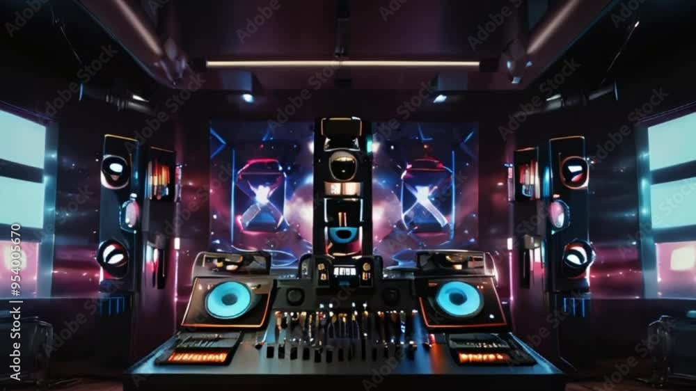 Futuristic Music Studio with Advanced Technology and Neon Lighting Futuristic Music Studio with Advanced Technology and Neon Lighting