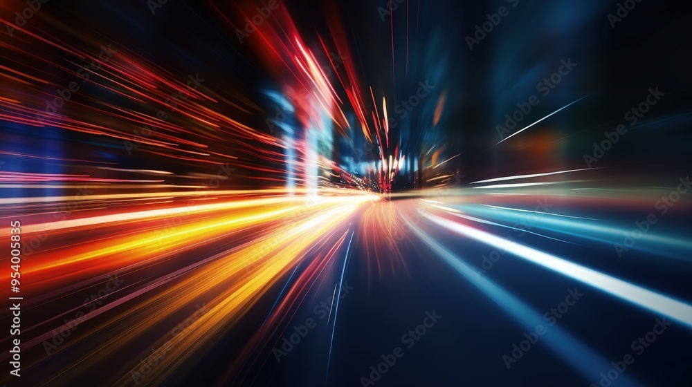A dynamic abstract representation of light trails, evoking speed and motion in an urban environment. A dynamic abstract representation of light trails, evoking speed and motion in an urban environment.