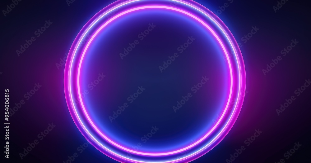 A vibrant, glowing circular neon design featuring pink and blue light effects against a dark background. A vibrant, glowing circular neon design featuring pink and blue light effects against a dark background.