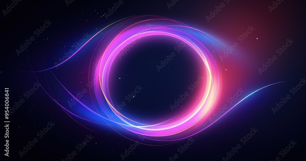 A vibrant, abstract circular design with flowing light trails in shades of purple and blue against a dark background. A vibrant, abstract circular design with flowing light trails in shades of purple and blue against a dark background.