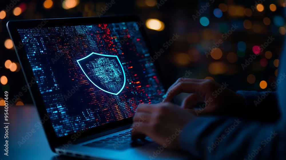 Cybersecurity professional analyzing data on a laptop Cybersecurity professional analyzing data on a laptop