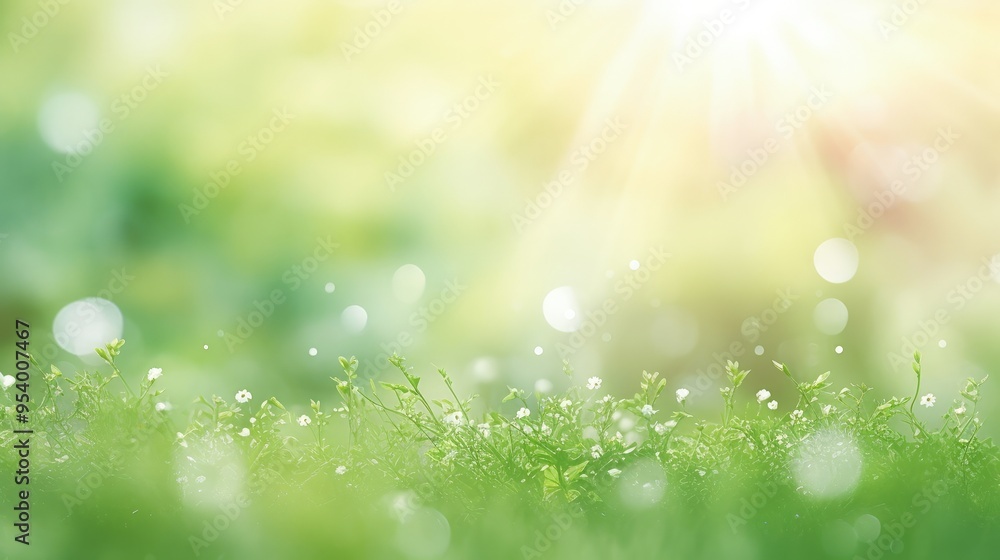 Obraz premium A serene landscape featuring lush green grass and soft sunlight, creating a peaceful and refreshing atmosphere.