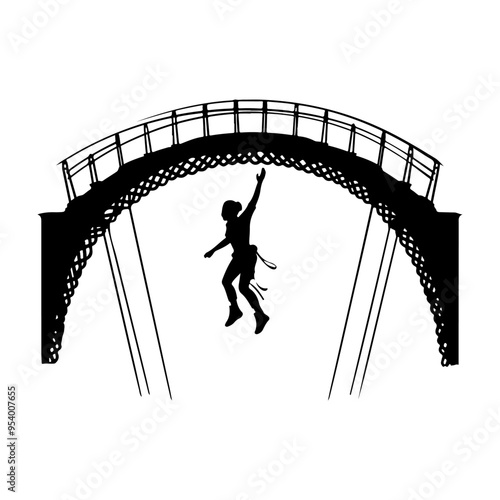 Bungee Jumper Descending from Bridge set items clipart