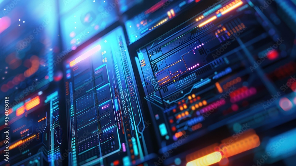 Fototapeta premium Abstract Digital Interface with Glowing Neon Lights