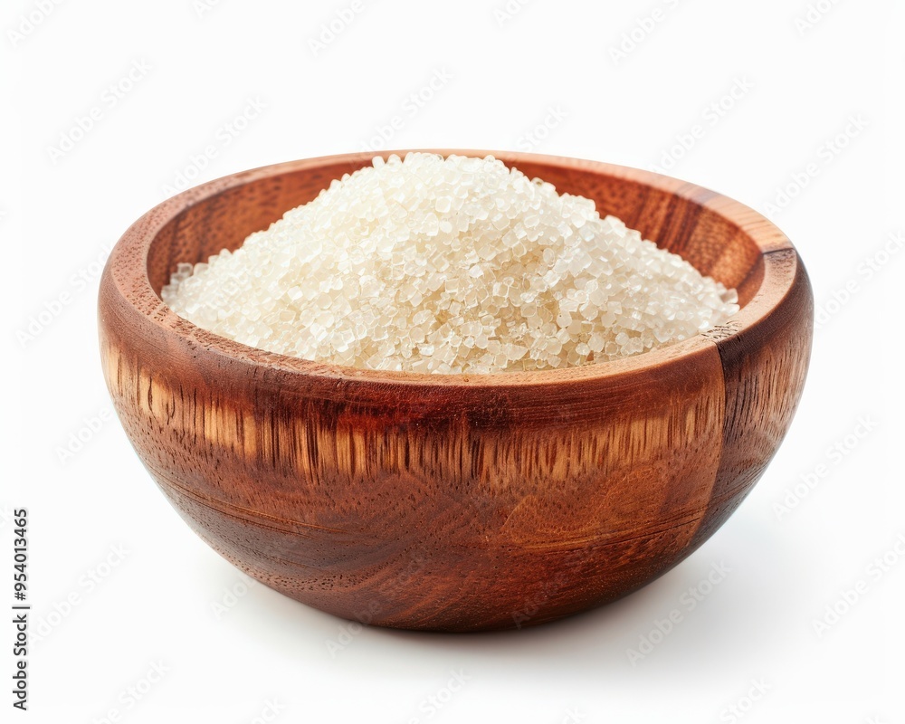 Bowl Of Sugar. White Granulated Sugar in Wooden Bowl on Isolated Background Bowl Of Sugar. White Granulated Sugar in Wooden Bowl on Isolated Background