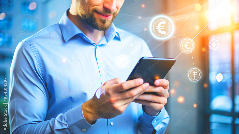 Electronic payment.man shopping online make internet banking payment via mobile app. Generative AI Electronic payment.man shopping online make internet banking payment via mobile app. Generative AI