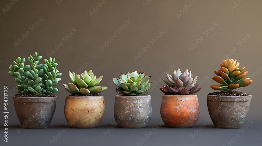 custom made wallpaper toronto digitalFive Succulents in Distressed Terracotta Pots