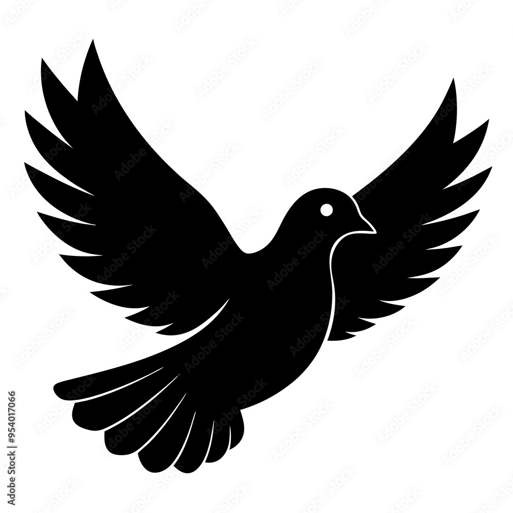 Obraz premium Black flying dove bird silhouette vector illustration