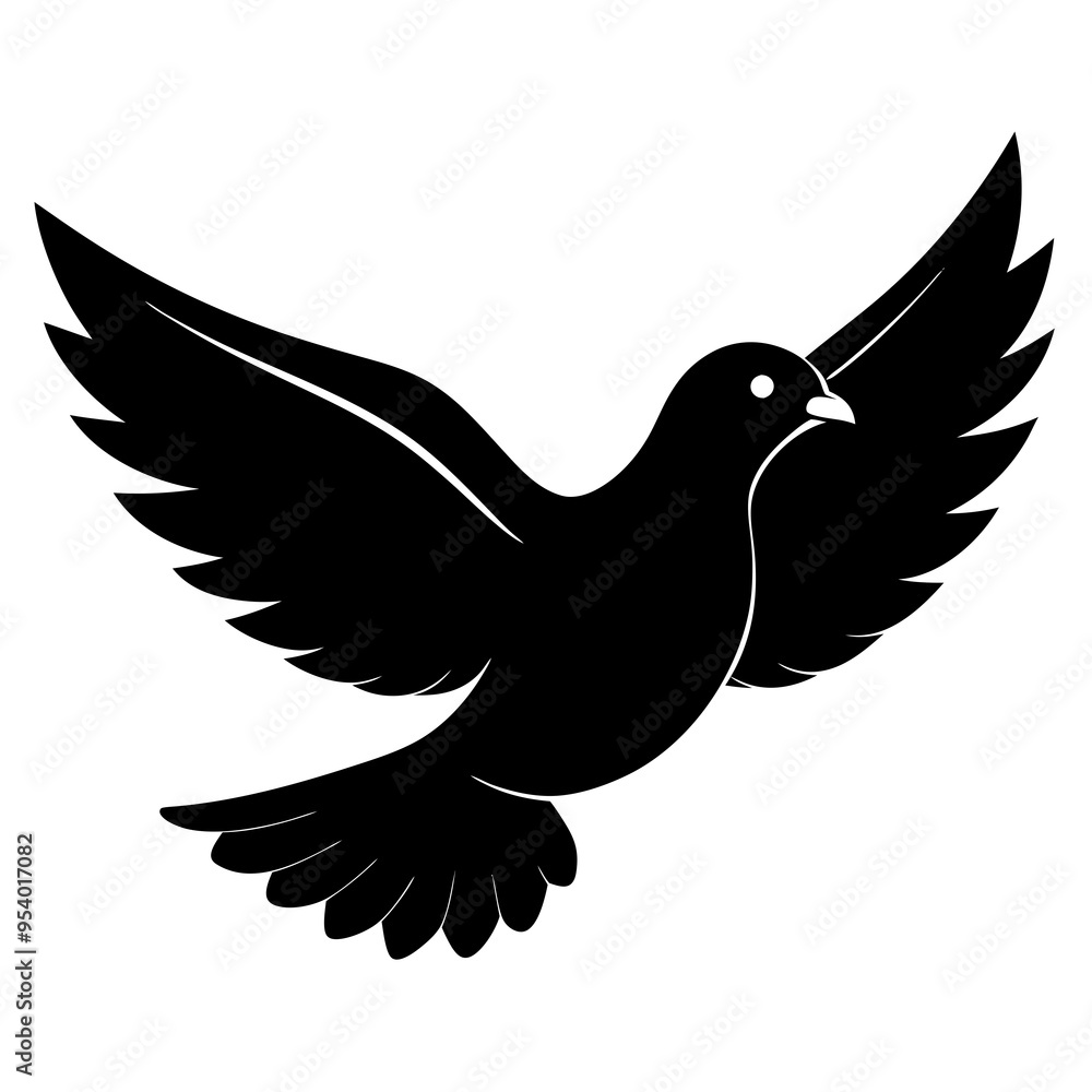 Obraz premium Black flying dove bird silhouette vector illustration