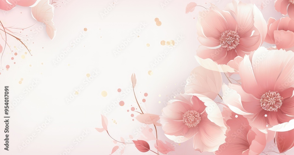 A soft, pastel floral design featuring delicate pink flowers and leaves, ideal for backgrounds or decorative purposes. A soft, pastel floral design featuring delicate pink flowers and leaves, ideal for backgrounds or decorative purposes.