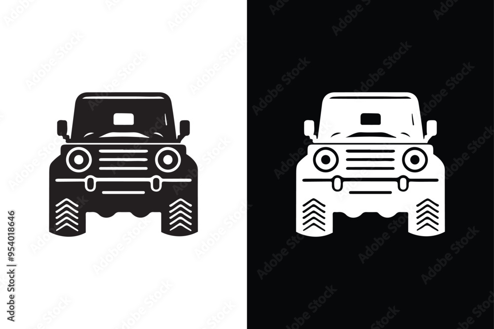 Classic Black and White Car Silhouette Vector Icon.