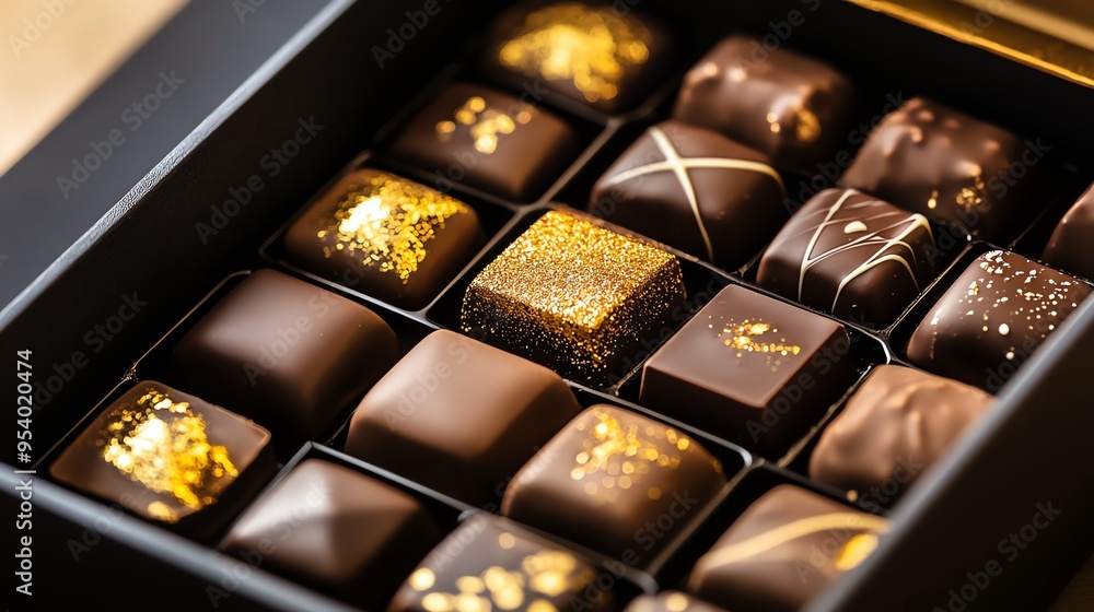 A close-up of a box of assorted chocolates. A close-up of a box of assorted chocolates.