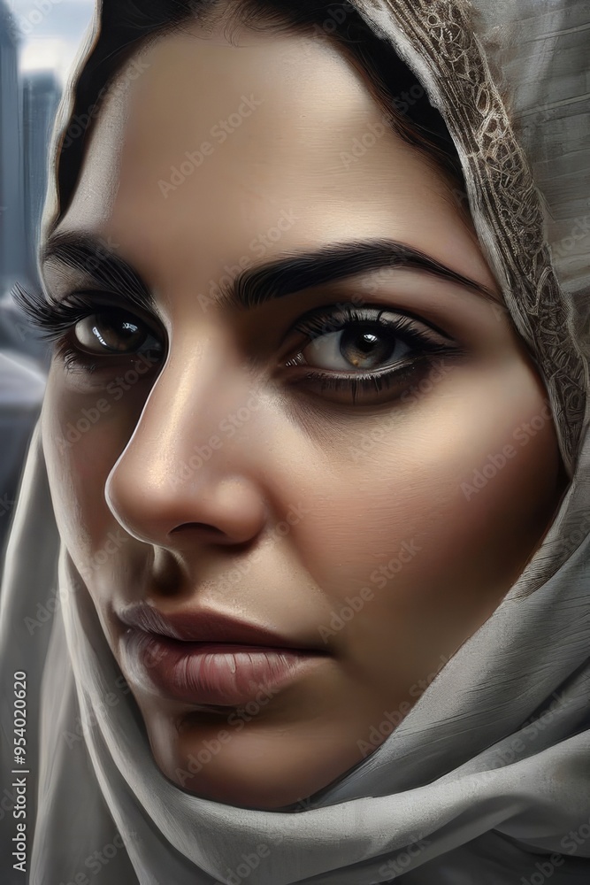 Arabian woman with happy smile. Strict formal outfit and elegant appearance. Islamic fashion.