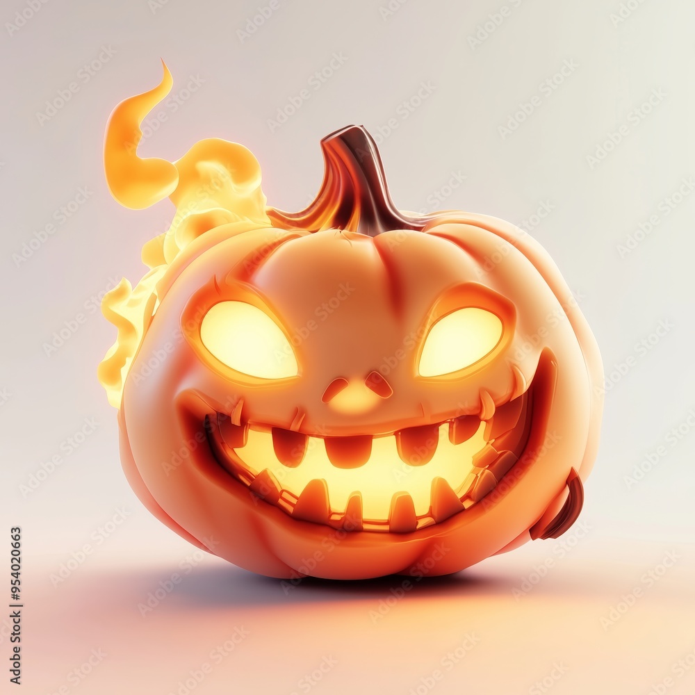Fototapeta premium Glowing Jack-o'-Lantern with Fiery Smile