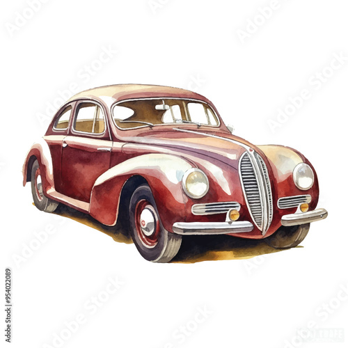 watercolor of sport car isolated white background