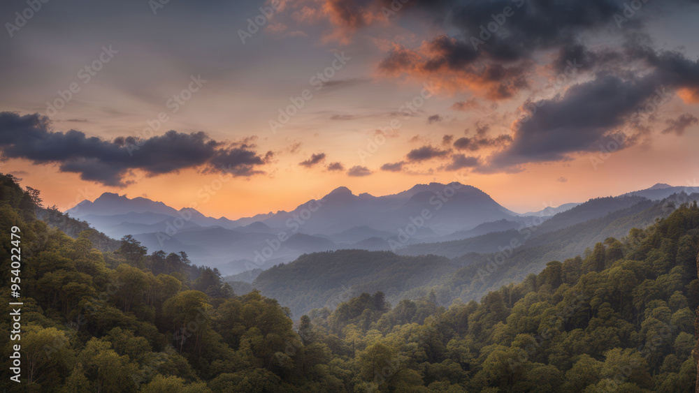 Obraz premium mountain view in evening with sunset