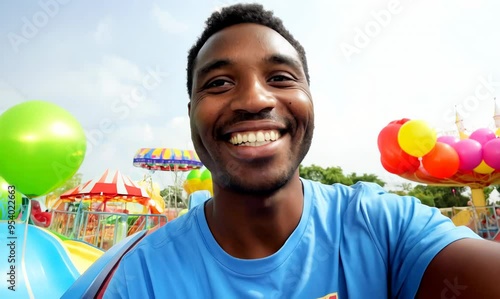 Haitian Man Enjoying Thrilling Ride at Amusement Park