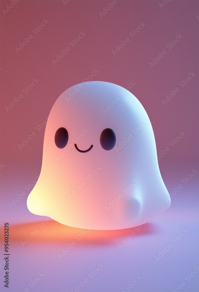 Fototapeta premium Cute Ghost Character with Glowing Base on Pink Background