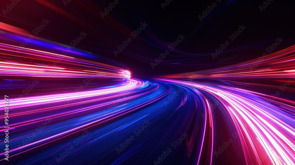 A dynamic, abstract representation of light trails, suggesting speed and movement in a futuristic setting.