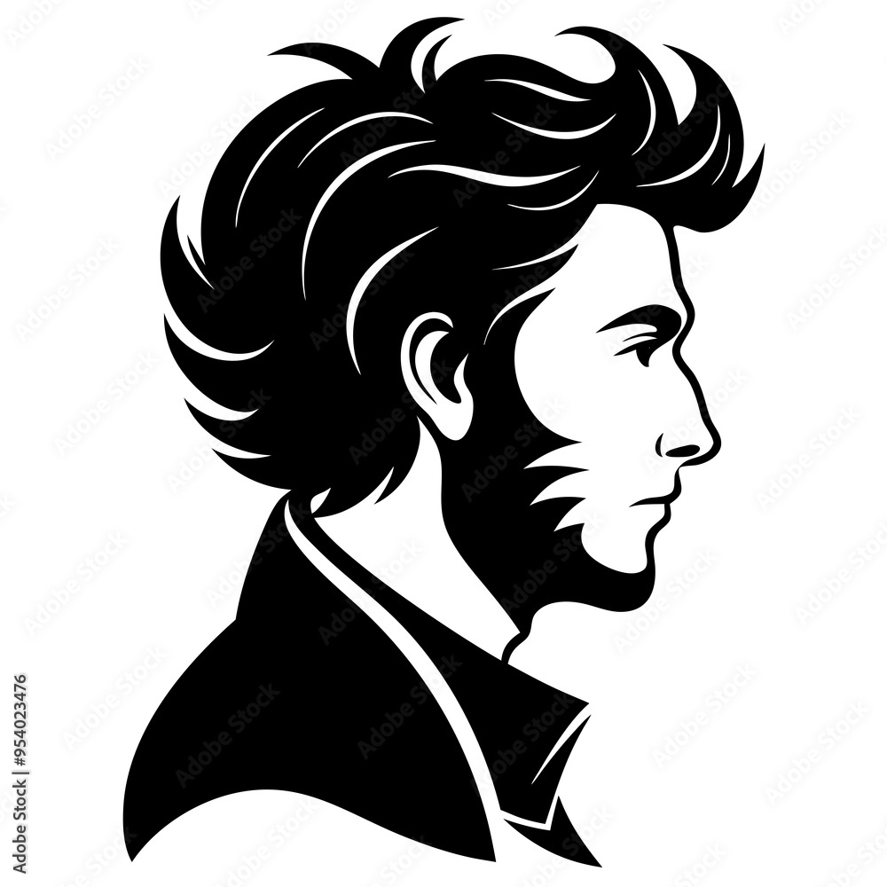 Classical man hairstyle with black silhouette design on a white background Classical man hairstyle with black silhouette design on a white background