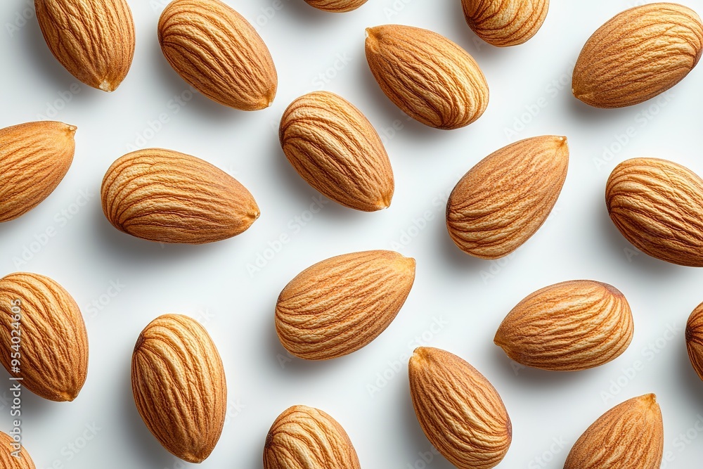 A close up of almonds with a white background A close up of almonds with a white background