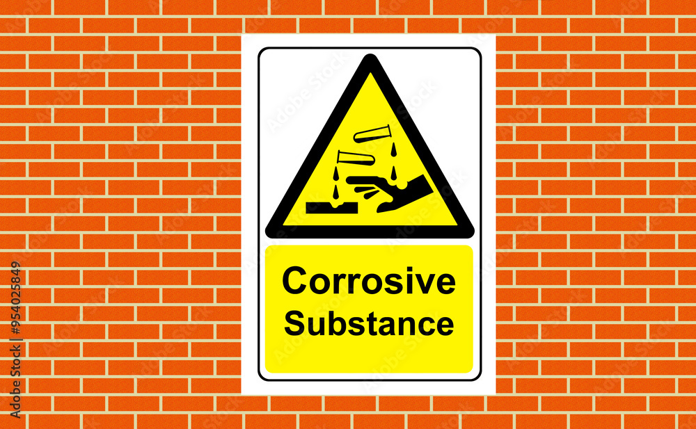 Obraz premium Corrosive substance sign on a wall