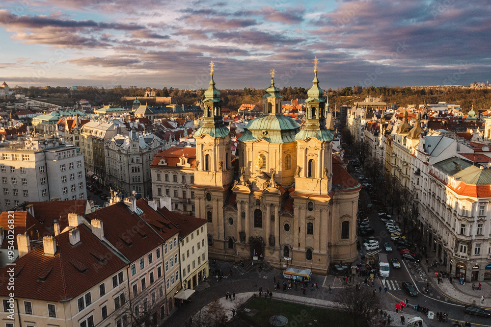 Fototapeta premium Beautiful winter sunset in Prague