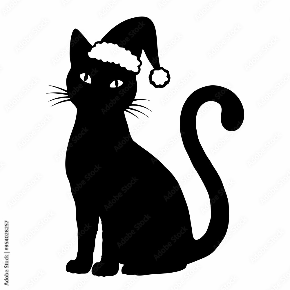 Christmas cat vector, Hand Drawn Cats Vector Illustration, Christmas cat vector, Hand Drawn Cats Vector Illustration,