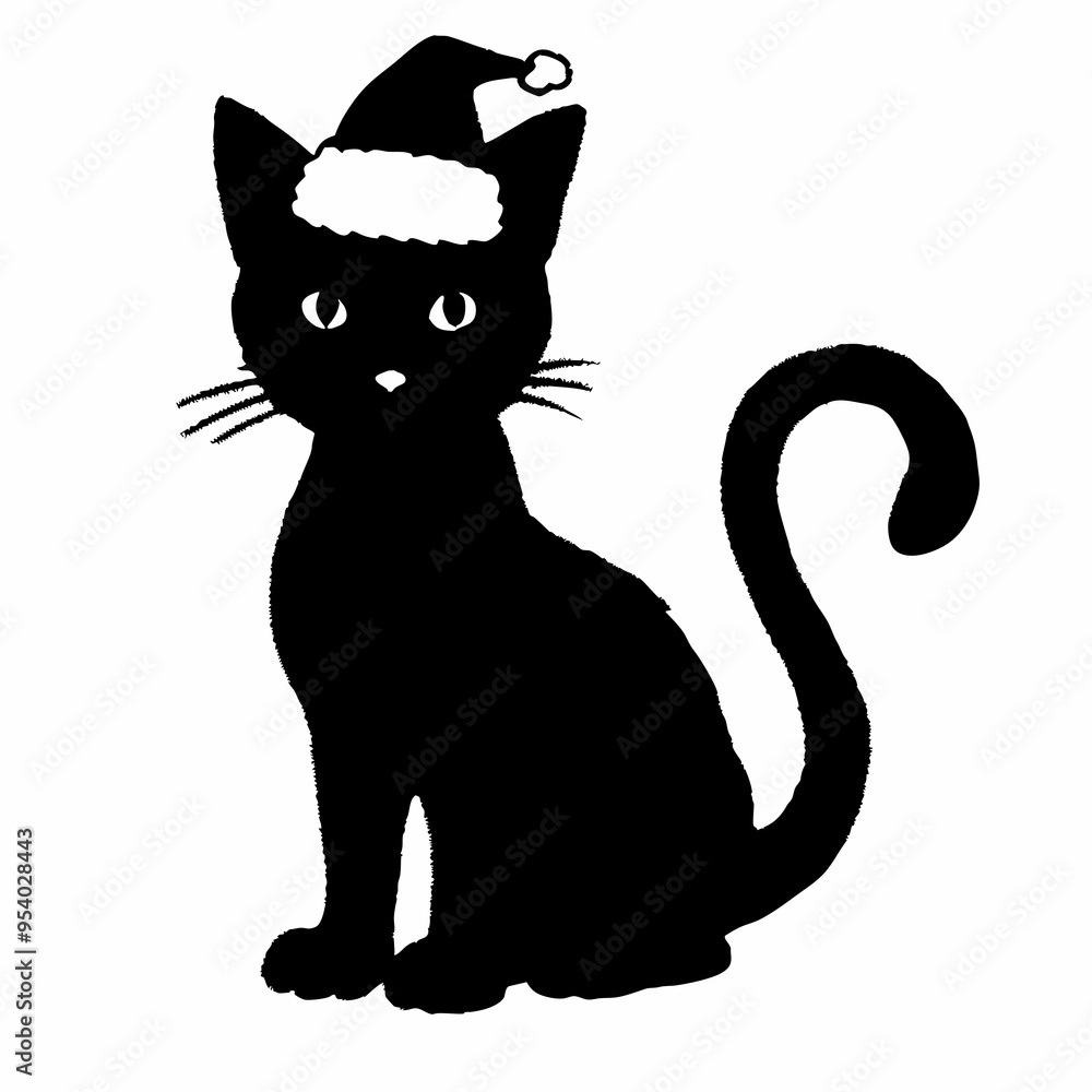 Christmas cat vector, Hand Drawn Cats Vector Illustration, Christmas cat vector, Hand Drawn Cats Vector Illustration,