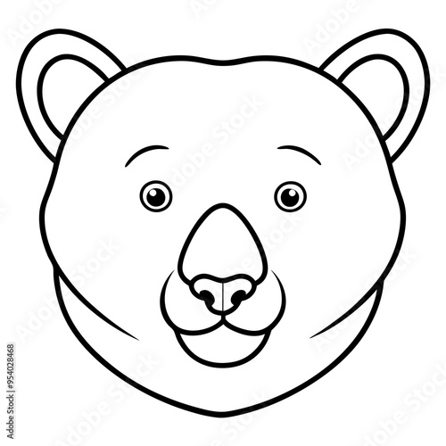 Minimalist line art of a bear cub face with a friendly expression