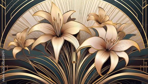 An AI generated star-gazer lilies in an Art Deco style.