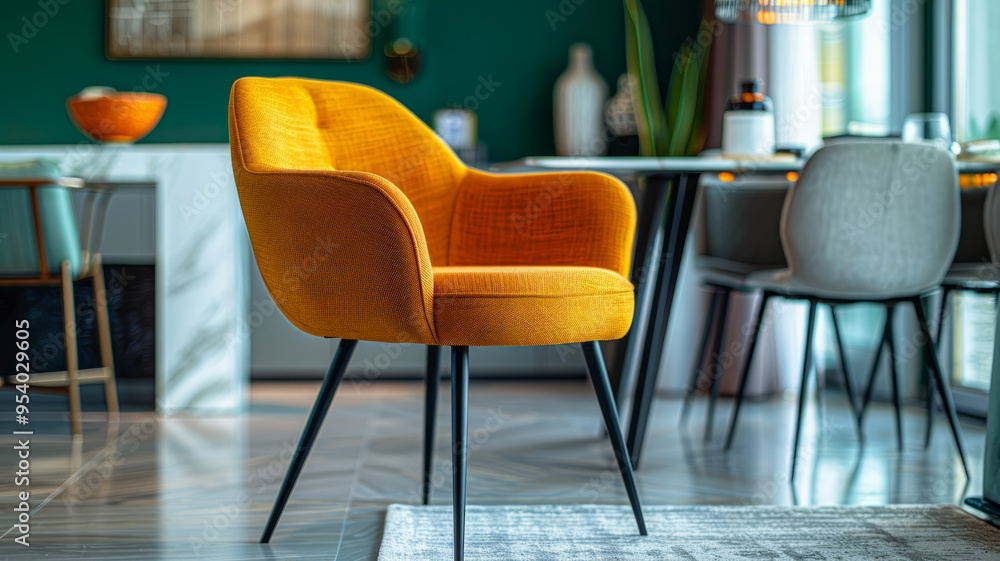 Yellow armchair in a modern living room with stylish decor Yellow armchair in a modern living room with stylish decor