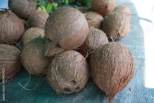 Fresh coconuts for sale at Farmer's Market, Fiji