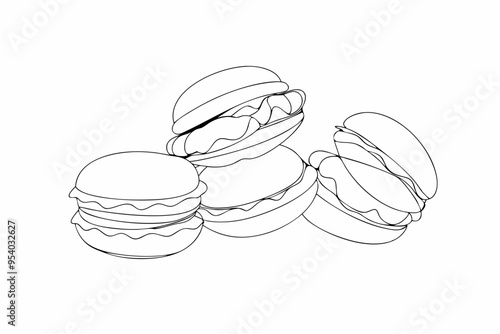 A variety of macarons food in different flavors vector art illustration