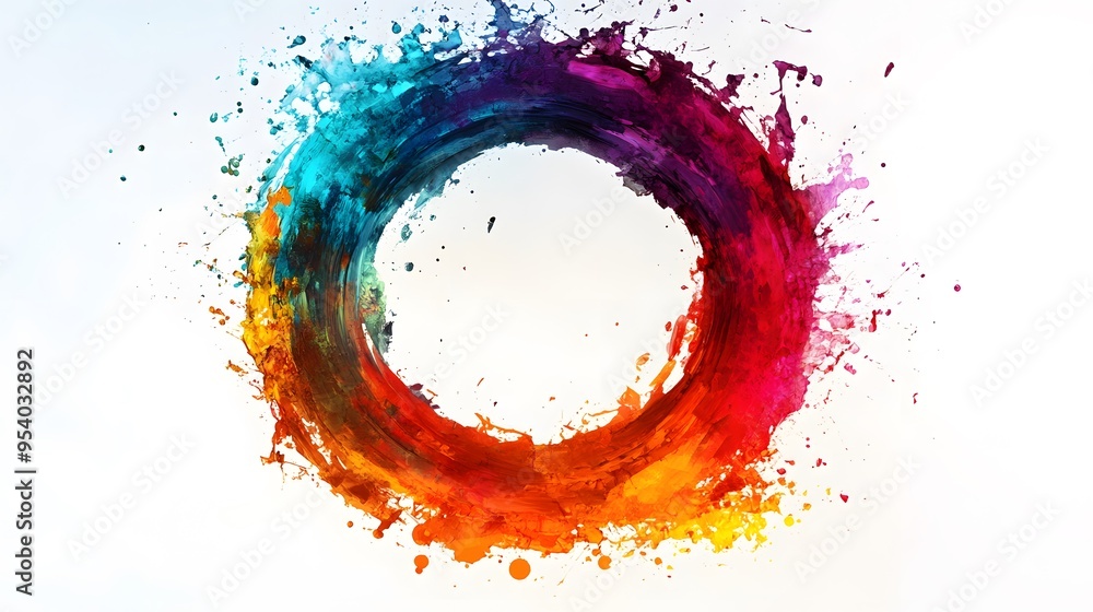 Colorful paint splashes in the shape of an O, creating a circular design with vibrant hues Colorful paint splashes in the shape of an O, creating a circular design with vibrant hues