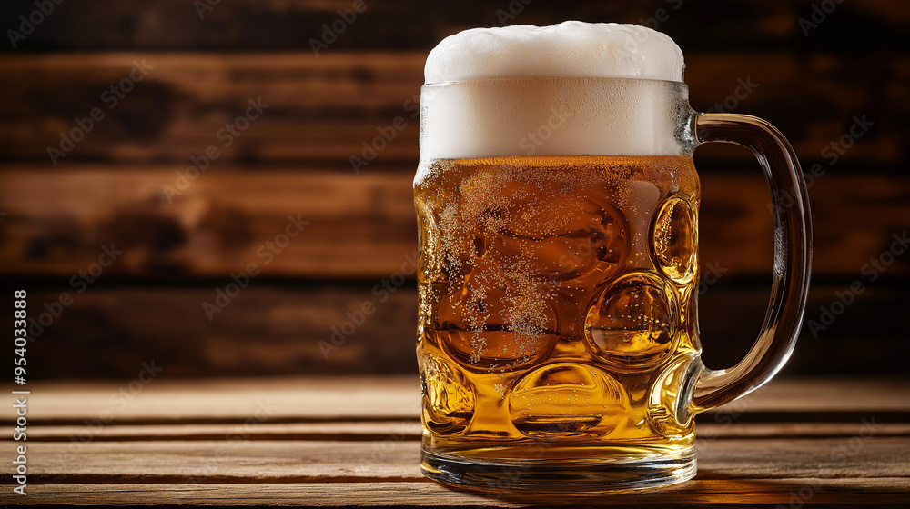 On theme of foamy German beer in large glass mug for celebration holiday Oktoberfest On theme of foamy German beer in large glass mug for celebration holiday Oktoberfest