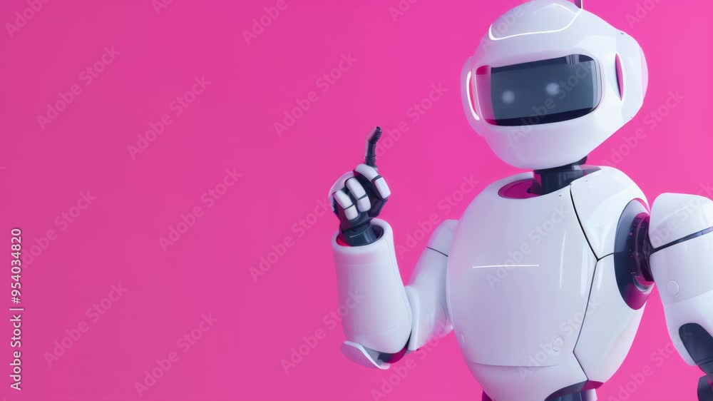 Futuristic robot giving a thumbs up against a vibrant pink background, symbolizing positivity and the future of AI interaction. Modern technology and friendly AI concepts Futuristic robot giving a thumbs up against a vibrant pink background, symbolizing positivity and the future of AI interaction. Modern technology and friendly AI concepts