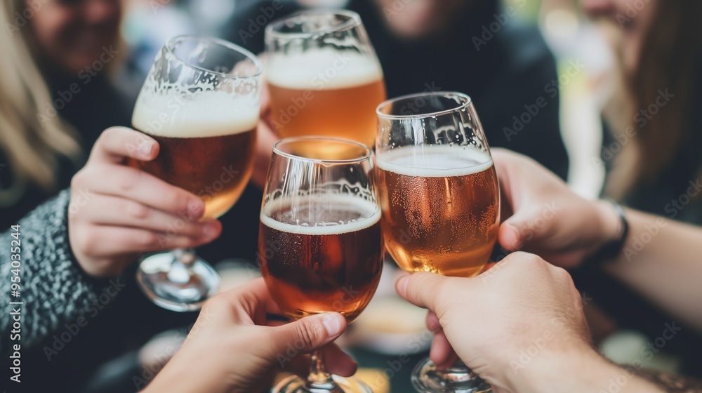 Friends Toasting with Beer in Glasses Friends Toasting with Beer in Glasses