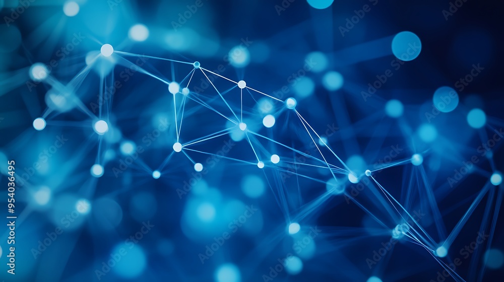 Abstract Blue Network with White Nodes and Bokeh Lights Abstract Blue Network with White Nodes and Bokeh Lights